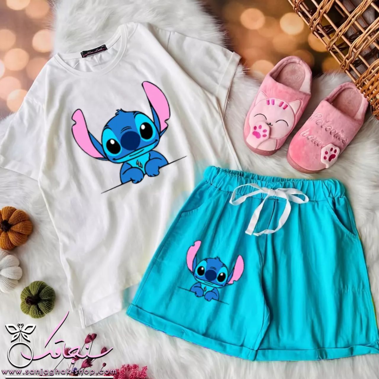 تيشرت و شلوارک استيچ آبی