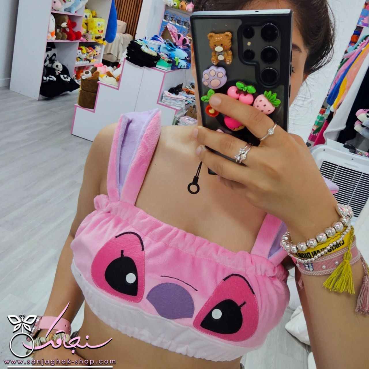 ست نيم تنه شلوارک استيچ صورتی(آنجل)