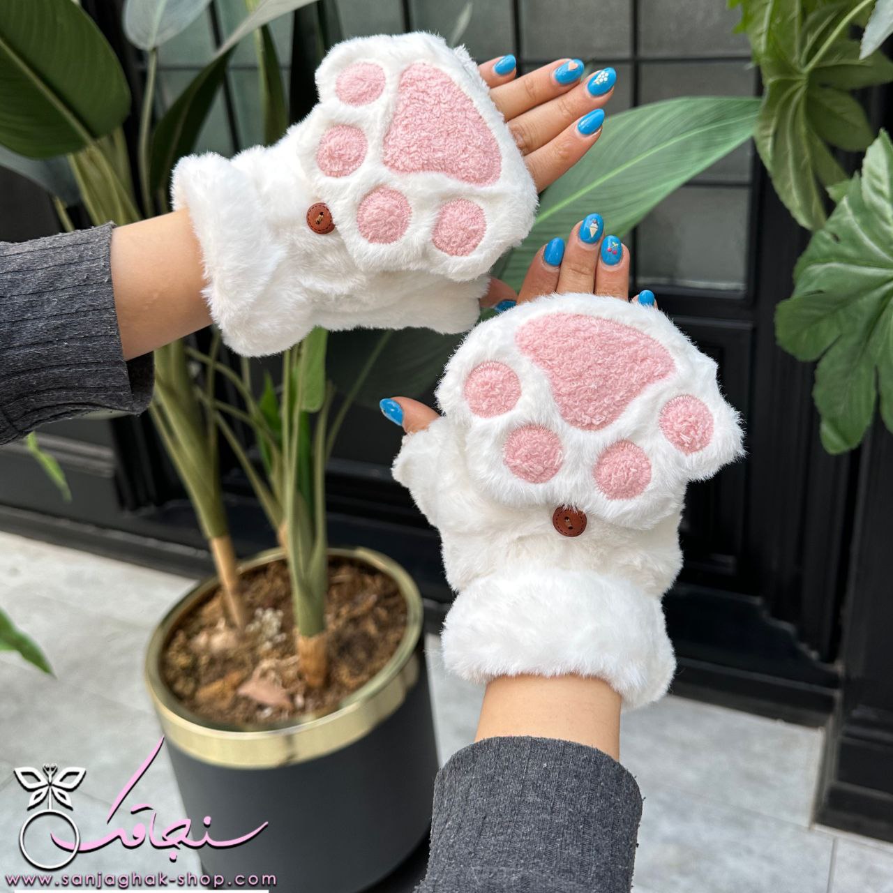 دستكش پنجه گربه رنگ سفید