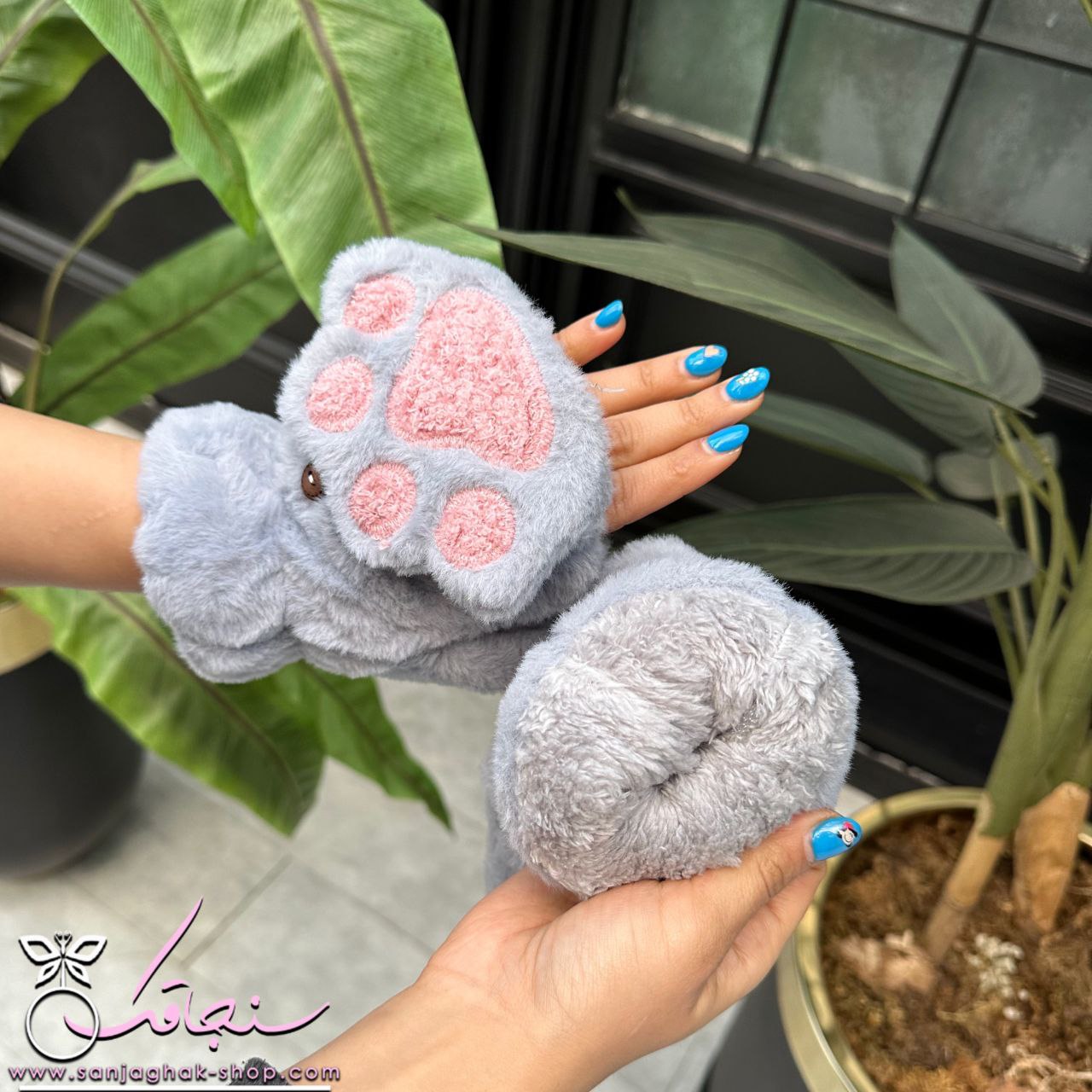 دستكش پنجه گربه رنگ طوسی