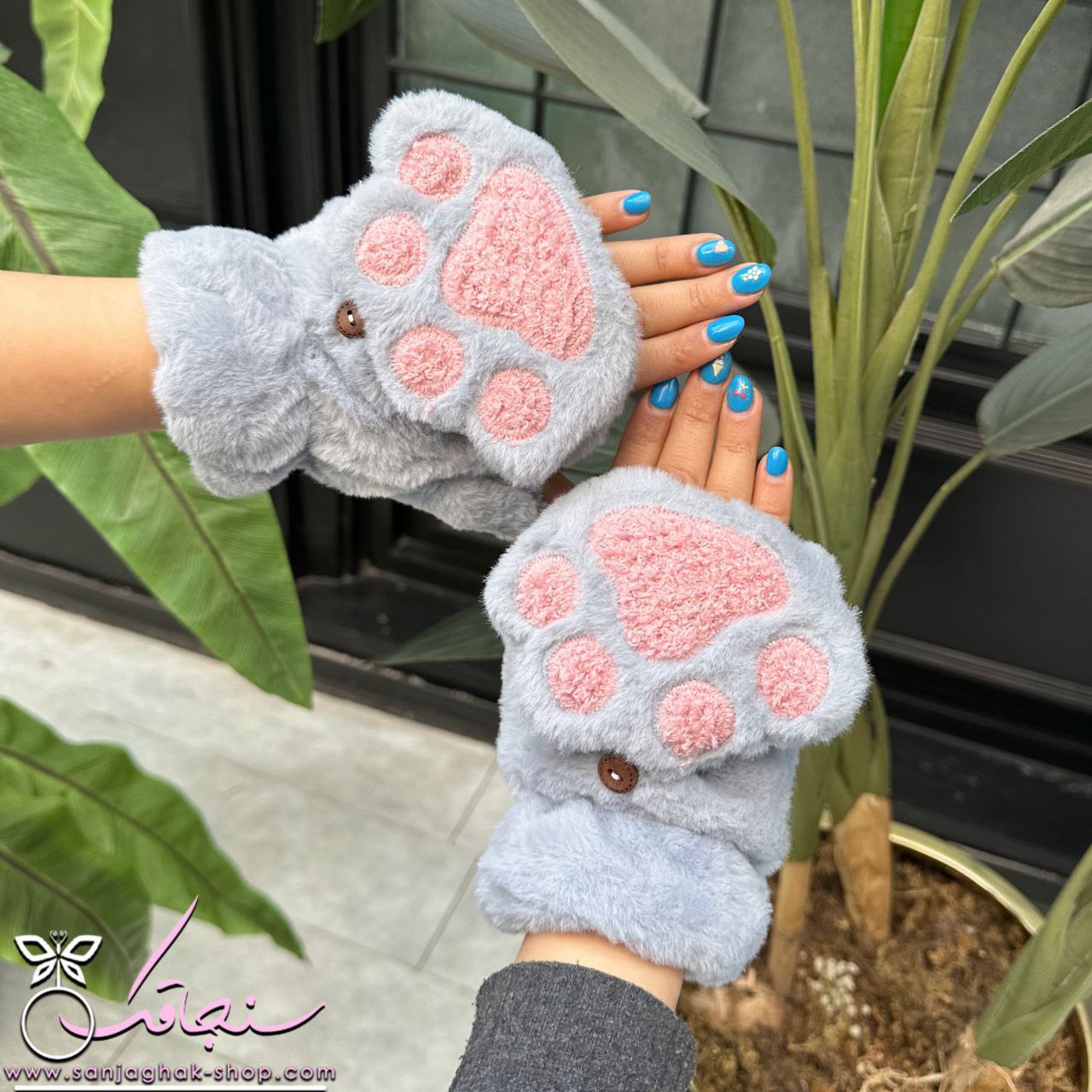 دستكش پنجه گربه رنگ طوسی