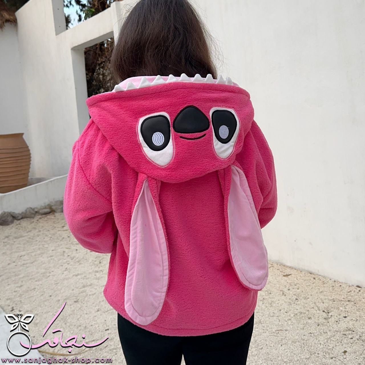 سویشرت كوتاه جلو زيپ دار استيچ صورتی(آنجل)