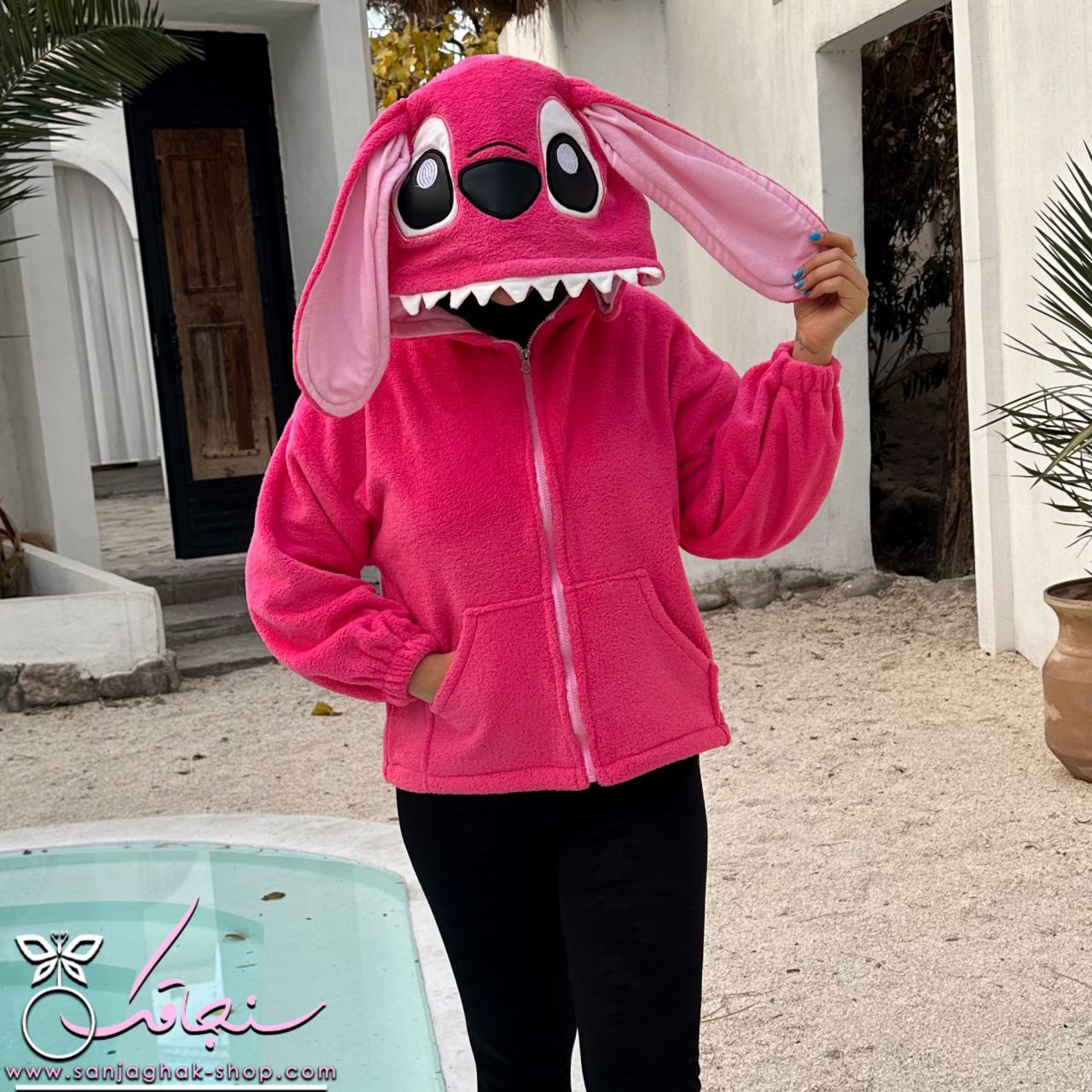 هودی كوتاه جلو زيپ دار استيچ صورتی(آنجل)