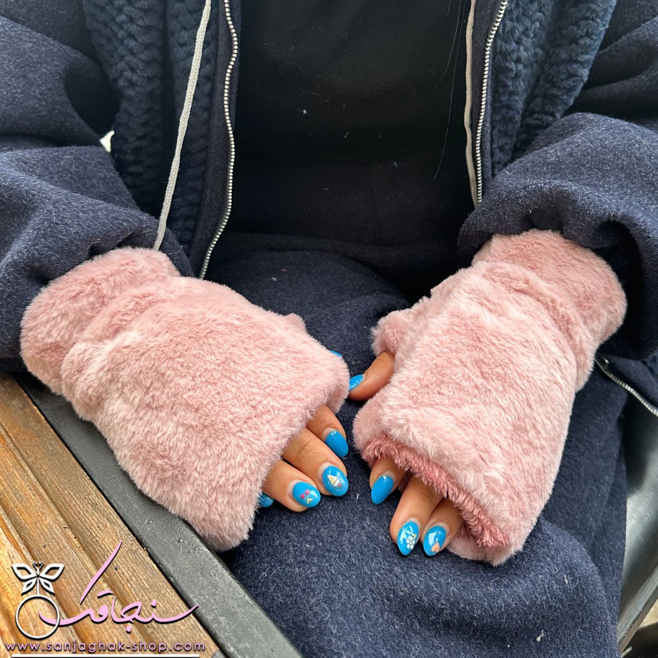 دستكش خزدار تدی صورتی