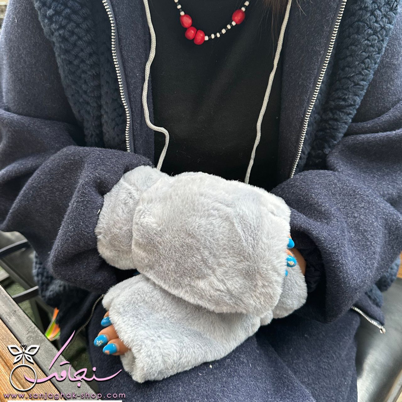 دستكش خزدار تدی طوسی