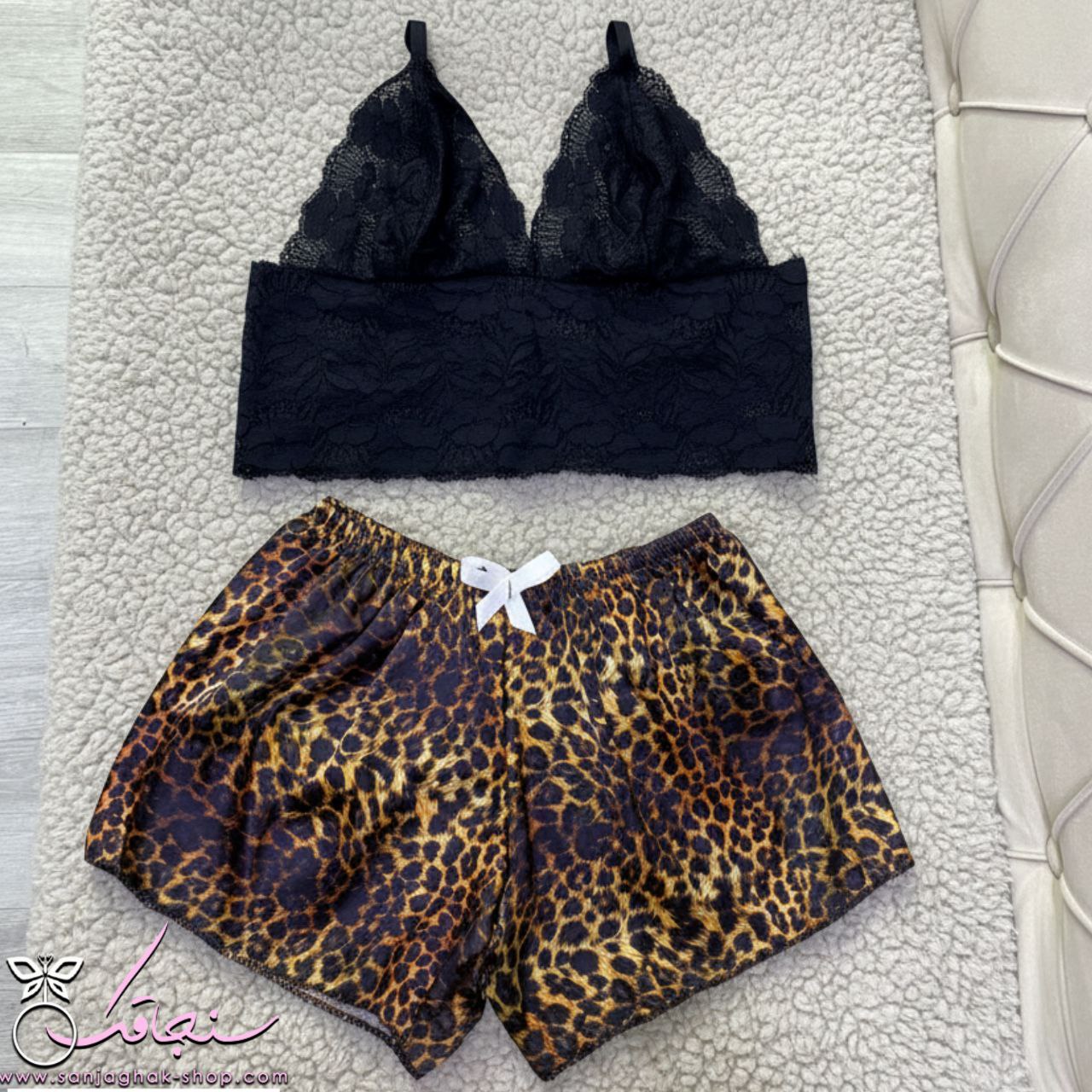 تاپ گيپور مشکی و شلوارک پلنگی