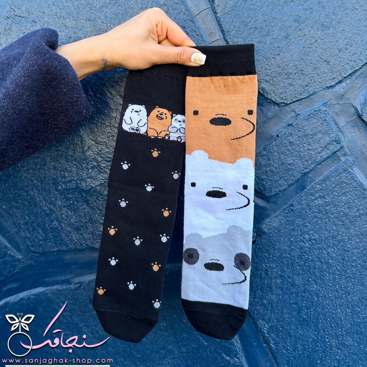 جوراب  تا به تا طرح خرس كله قندی